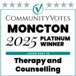 Winners Badge Moncton 2025 – Platinum Award for Therapy and Counselling