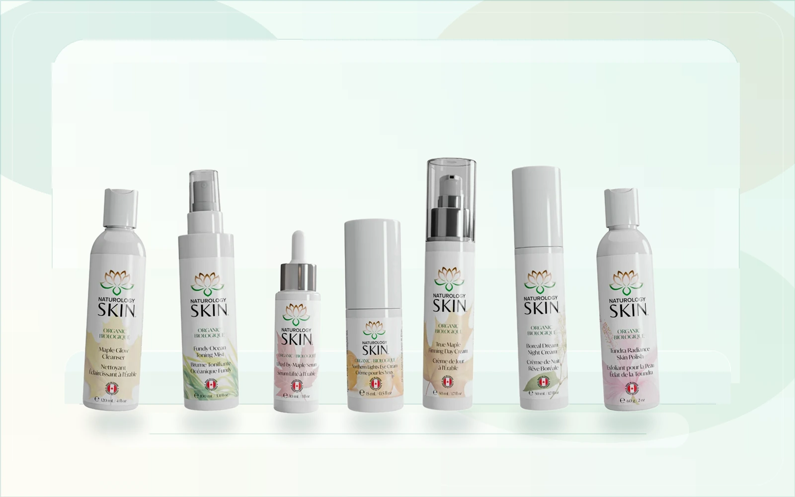 The complete Naturology Skin organic skincare product line from Moncton, New Brunswick.