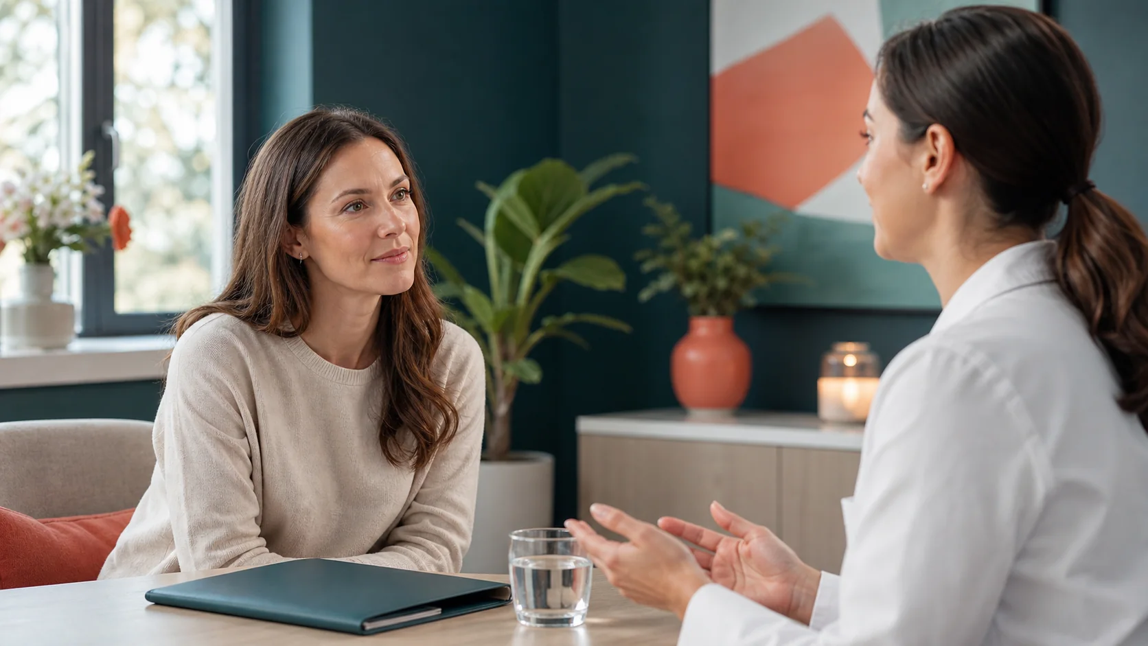 Woman discussing fertility and IVF well-being support with a clinician