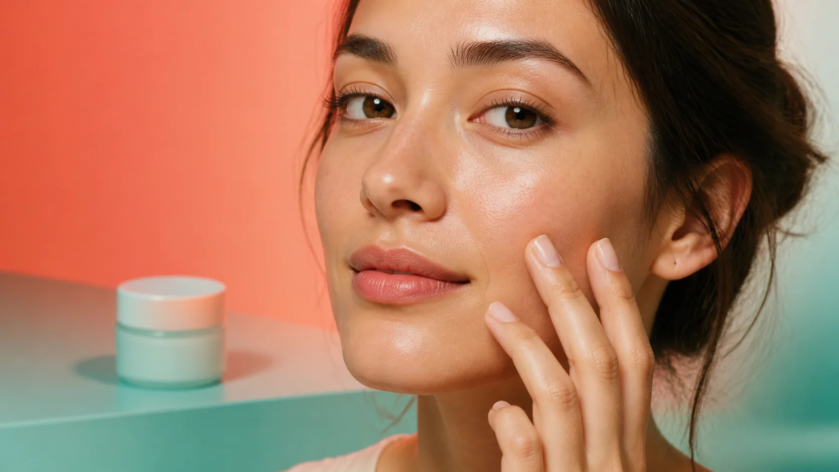 Woman touching her cheek to illustrate gentle skin barrier care